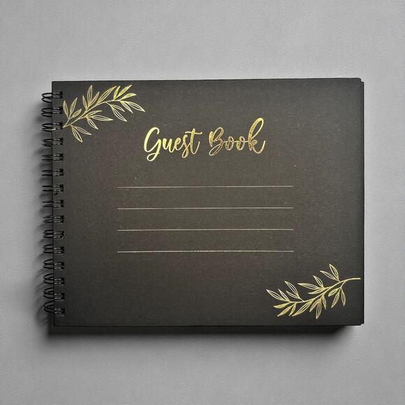 Hardcover Guest Book 10x8 Black Pages for Wedding Funeral Baby Shower Events - Picture 6 of 9